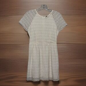Free People Lace Fit & Flare Short Sleeve Dress Ivory Size 2 Lined Boho